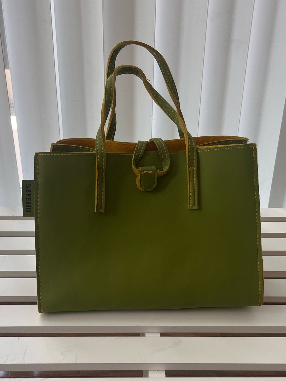 Alan Stuart Olive Green Leather Tote with Loop Closure